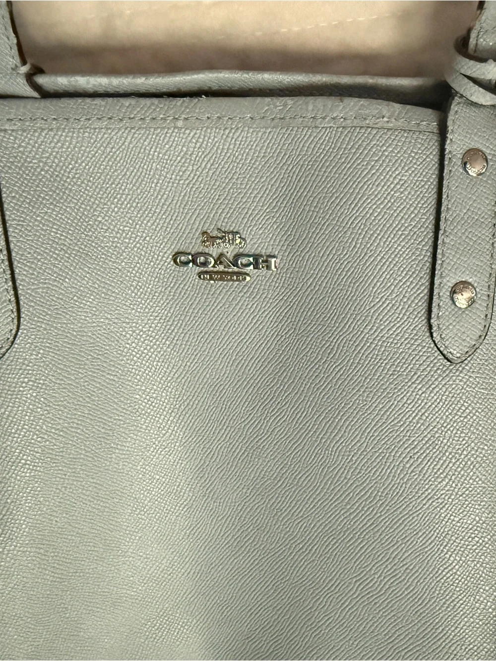 Coach Light Blue Pebbled Leather Tote with Silver Accents